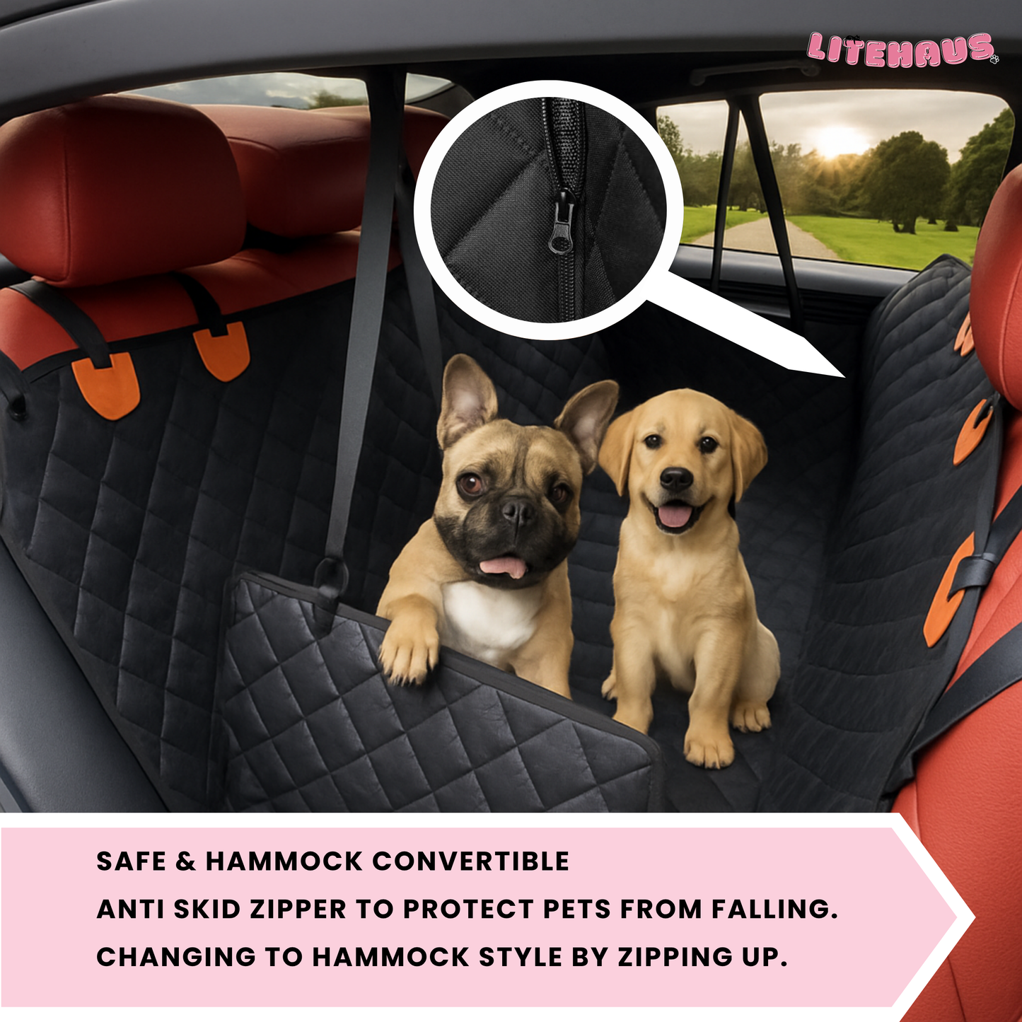 Dog Car Seat Cover for Back Seat – Waterproof Hammock with Mesh Window & Side Zipper