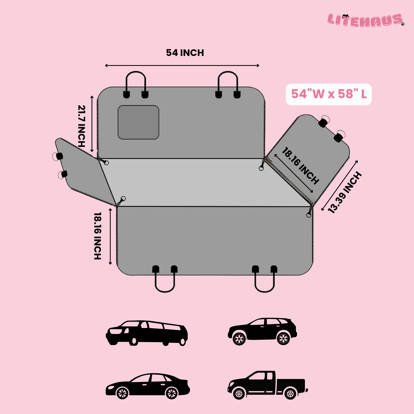 Dog Car Seat Cover for Back Seat – Waterproof Hammock with Mesh Window & Side Zipper