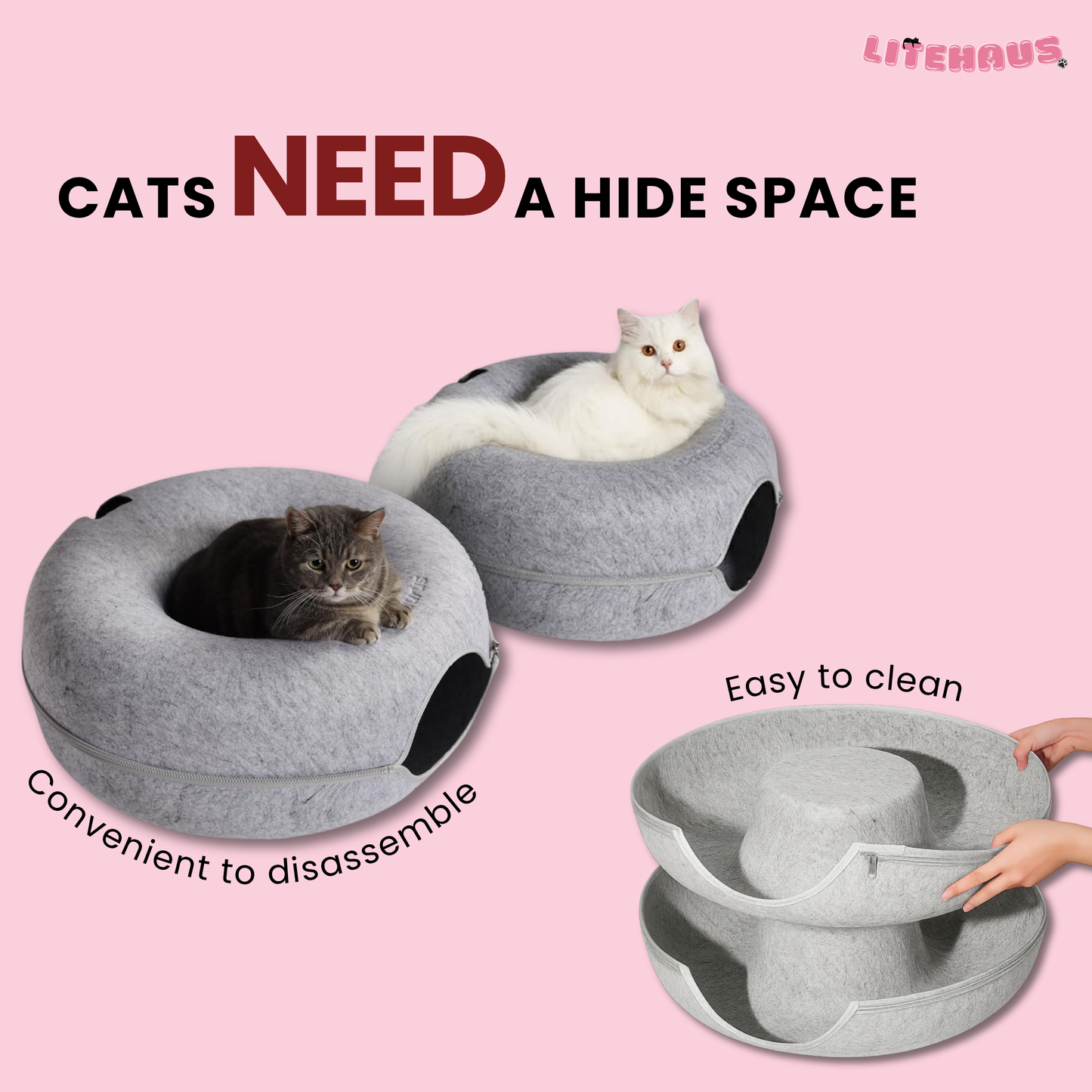 Felt Donut Cat Bed 2-in-1 Tunnel House – Cozy Hideout & Play Bed for Cats