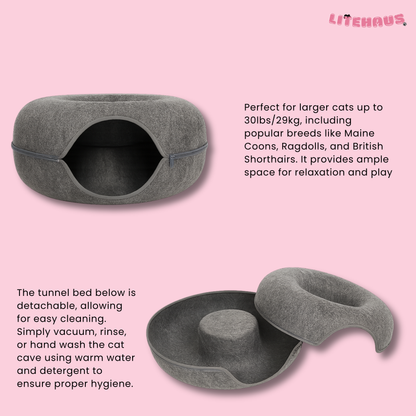 Felt Donut Cat Bed 2-in-1 Tunnel House – Cozy Hideout & Play Bed for Cats