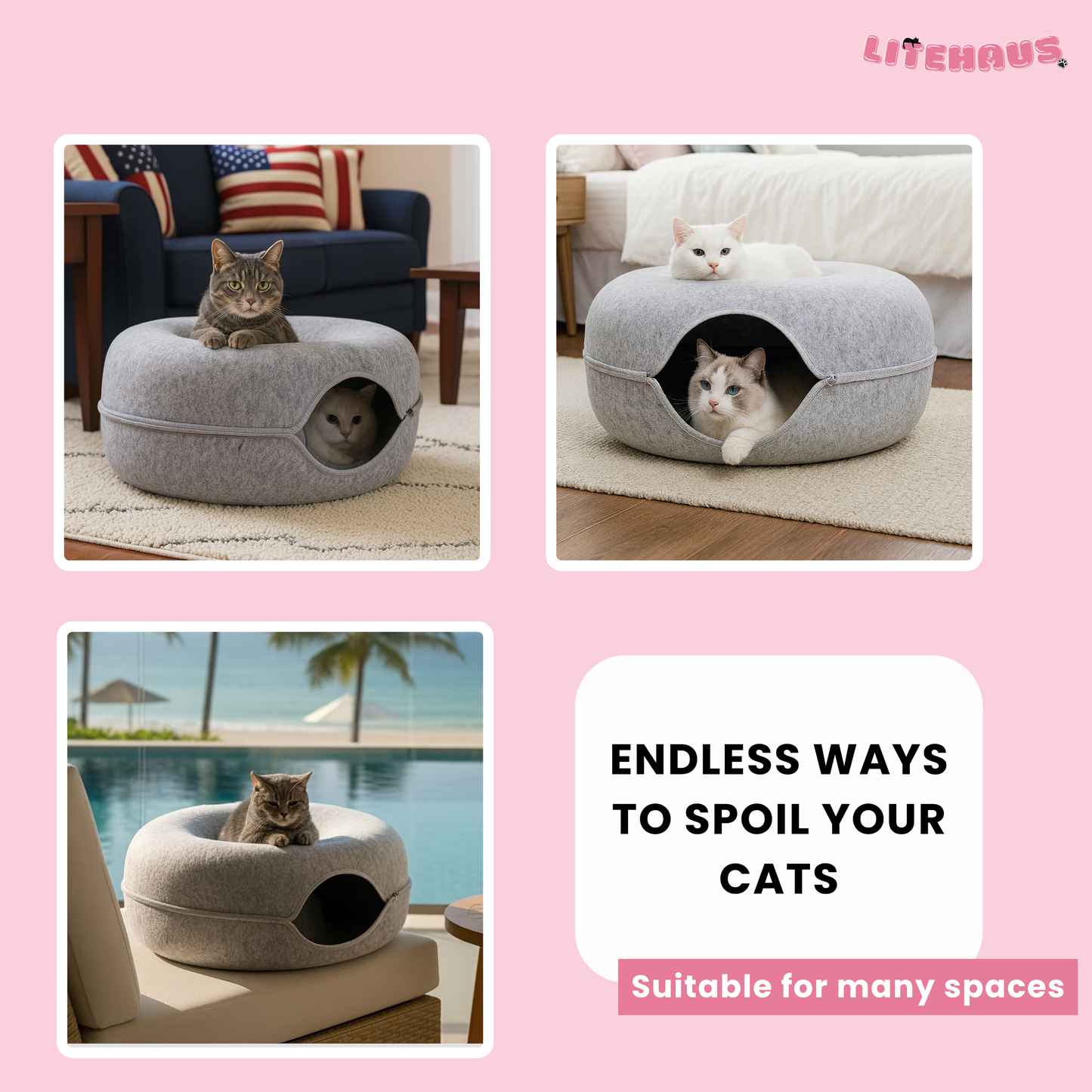 Felt Donut Cat Bed 2-in-1 Tunnel House – Cozy Hideout & Play Bed for Cats