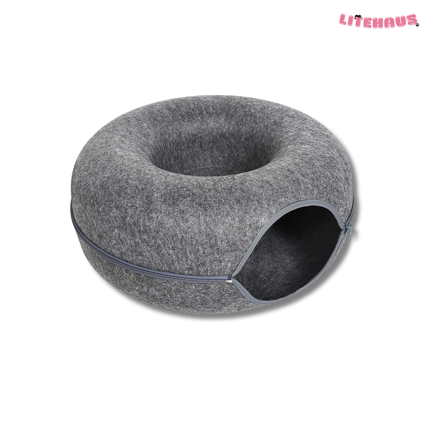 Felt Donut Cat Bed 2-in-1 Tunnel House – Cozy Hideout & Play Bed for Cats