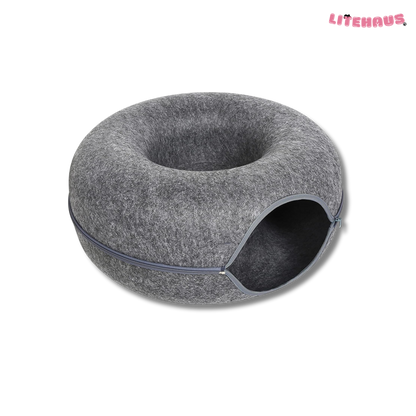 Felt Donut Cat Bed 2-in-1 Tunnel House – Cozy Hideout & Play Bed for Cats