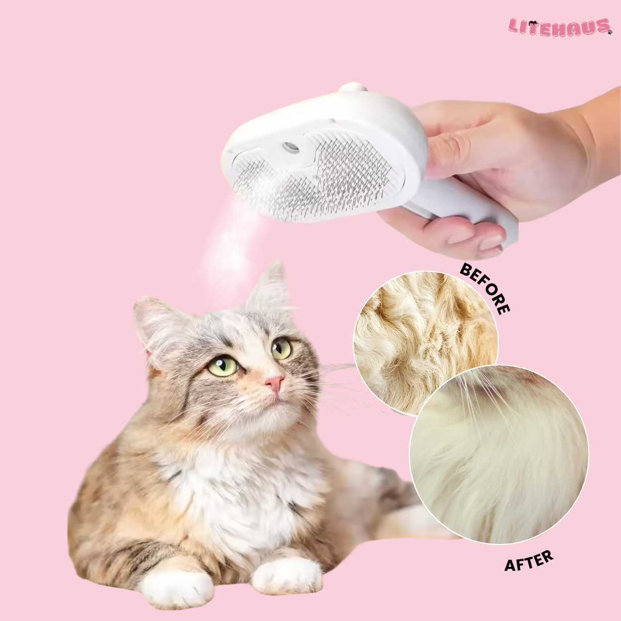 Luxury Steam Spray Grooming Brush for Dogs & Cats