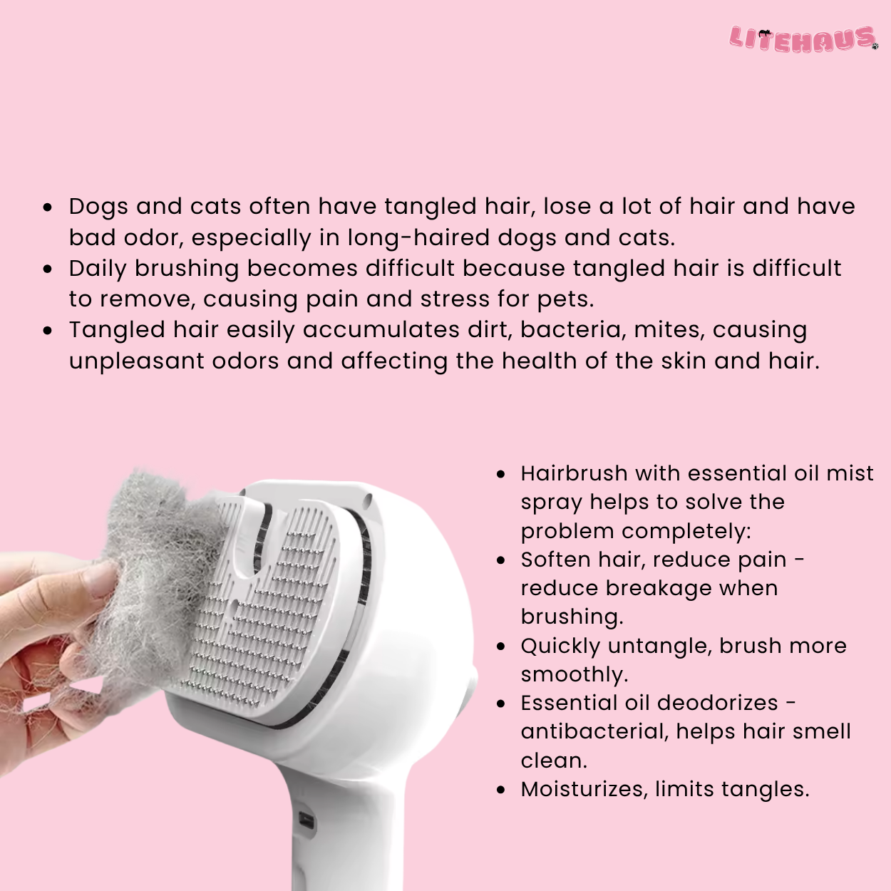 Luxury Steam Spray Grooming Brush for Dogs & Cats